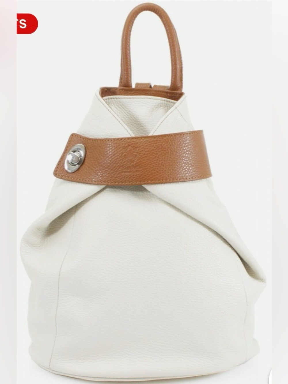 Vera Pelle Pebbled Leather Ivory/Tan Bag Backpack Purse Made In Italy